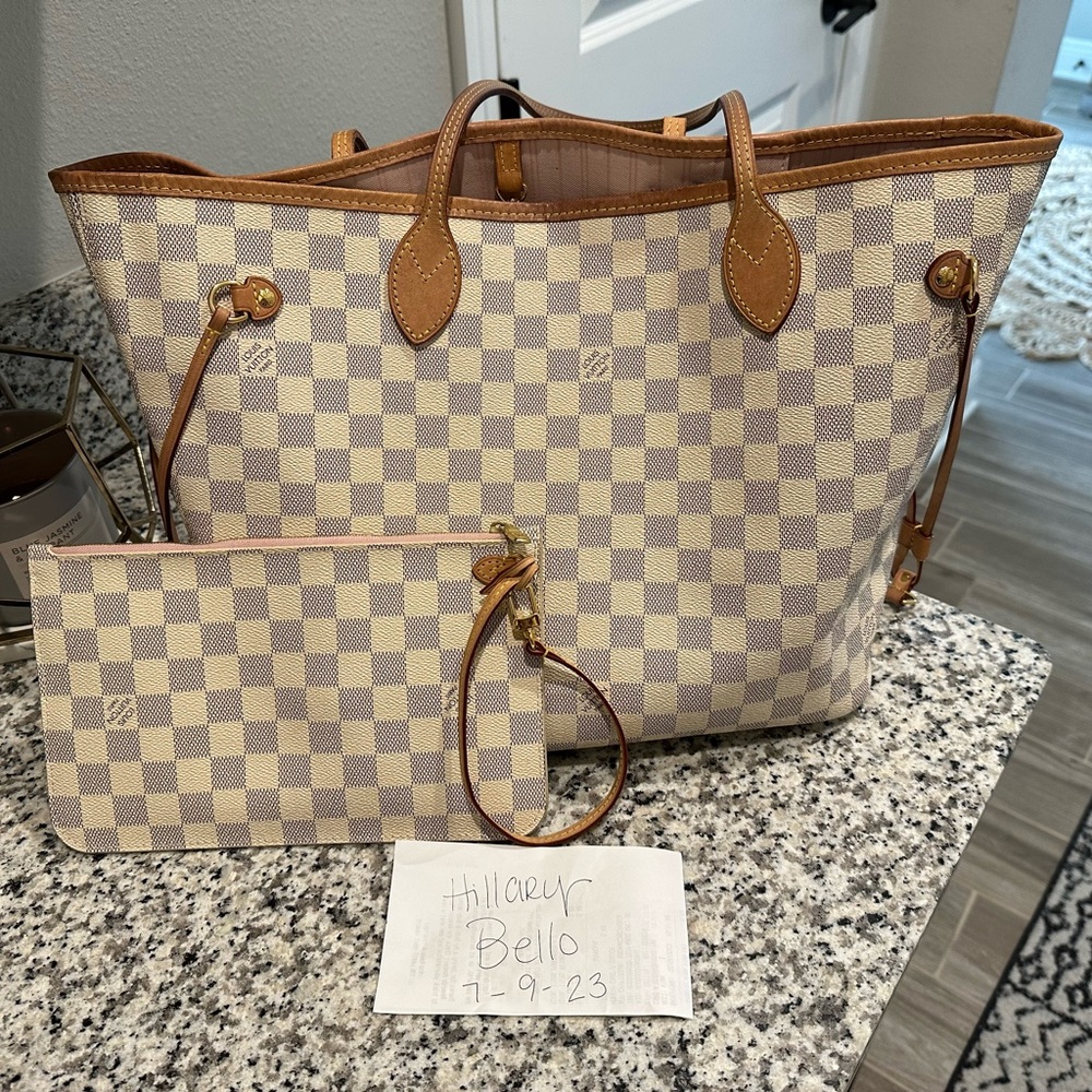 Louis Vuitton Neverfull MM Damier Azur with Pouch
